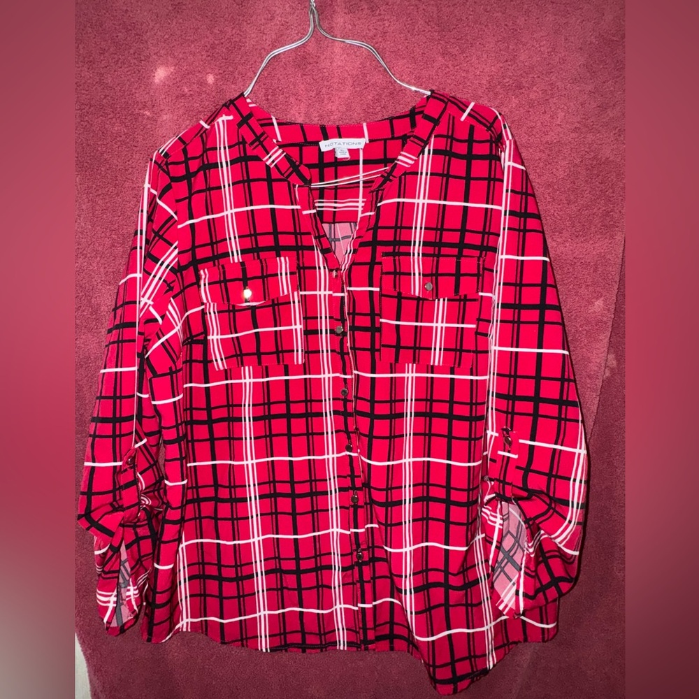 Notations Red and Black Checkered Blouse